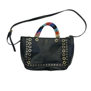 Nanette Lepore Faux Leather Purse‎ Bag Crossbody Black/Rainbow Edgy Fun
